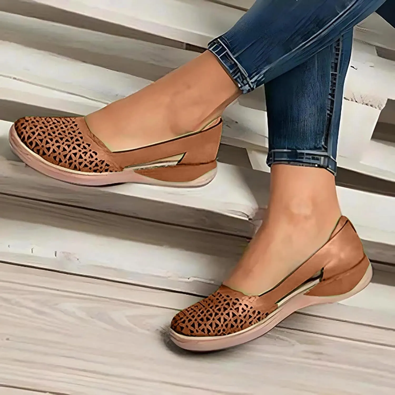 SuanlaTDS Closed Toe Sandals for Women 2025 Platform Soft Sole Spring Summer Work Shoes Comfortable Casual Hollow Out Loafers Dressy Low Heel Wedges Slip-on Outdoor Beach Walking Sandal