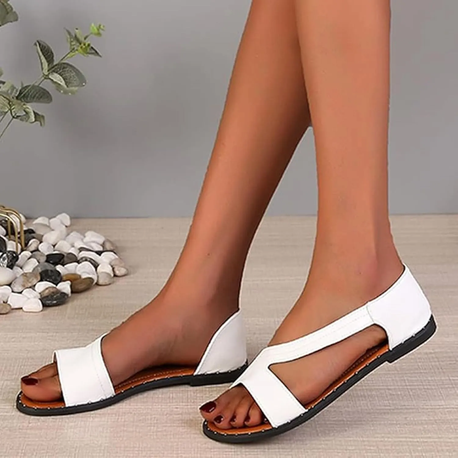 SuanlaTDS Women's Flat Sandals Dressy Low Heel Dress Beach Shoes 2025 Summer Bohemian Cutout Slip-on Open Toe Casual Comfortable Walking Slides Flip Flops Work Elegant Flats Sandal