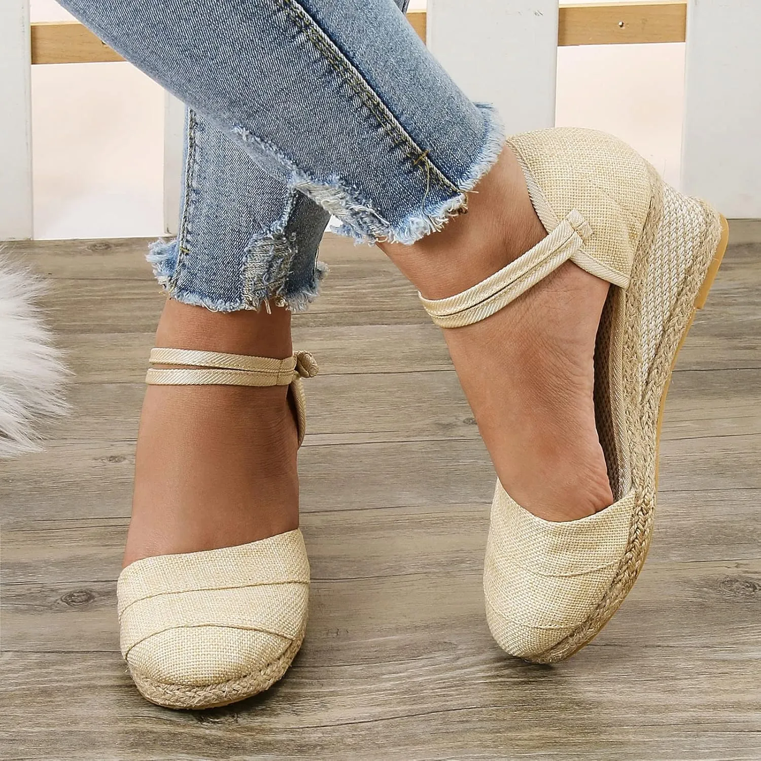 SuanlaTDS Women's Sandals Wedge Closed Toe Platform Summer Ankle Strap Espadrilles Dress Shoes Comfortable Walking Bohemian Elegant Party Events Wedges High Heels Beach Sandals