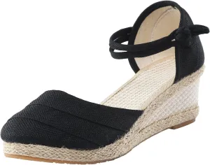 SuanlaTDS Women's Sandals Wedge Closed Toe Platform Summer Ankle Strap Espadrilles Dress Shoes Comfortable Walking Bohemian Elegant Party Events Wedges High Heels Beach Sandals