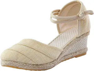 SuanlaTDS Women's Sandals Wedge Closed Toe Platform Summer Ankle Strap Espadrilles Dress Shoes Comfortable Walking Bohemian Elegant Party Events Wedges High Heels Beach Sandals