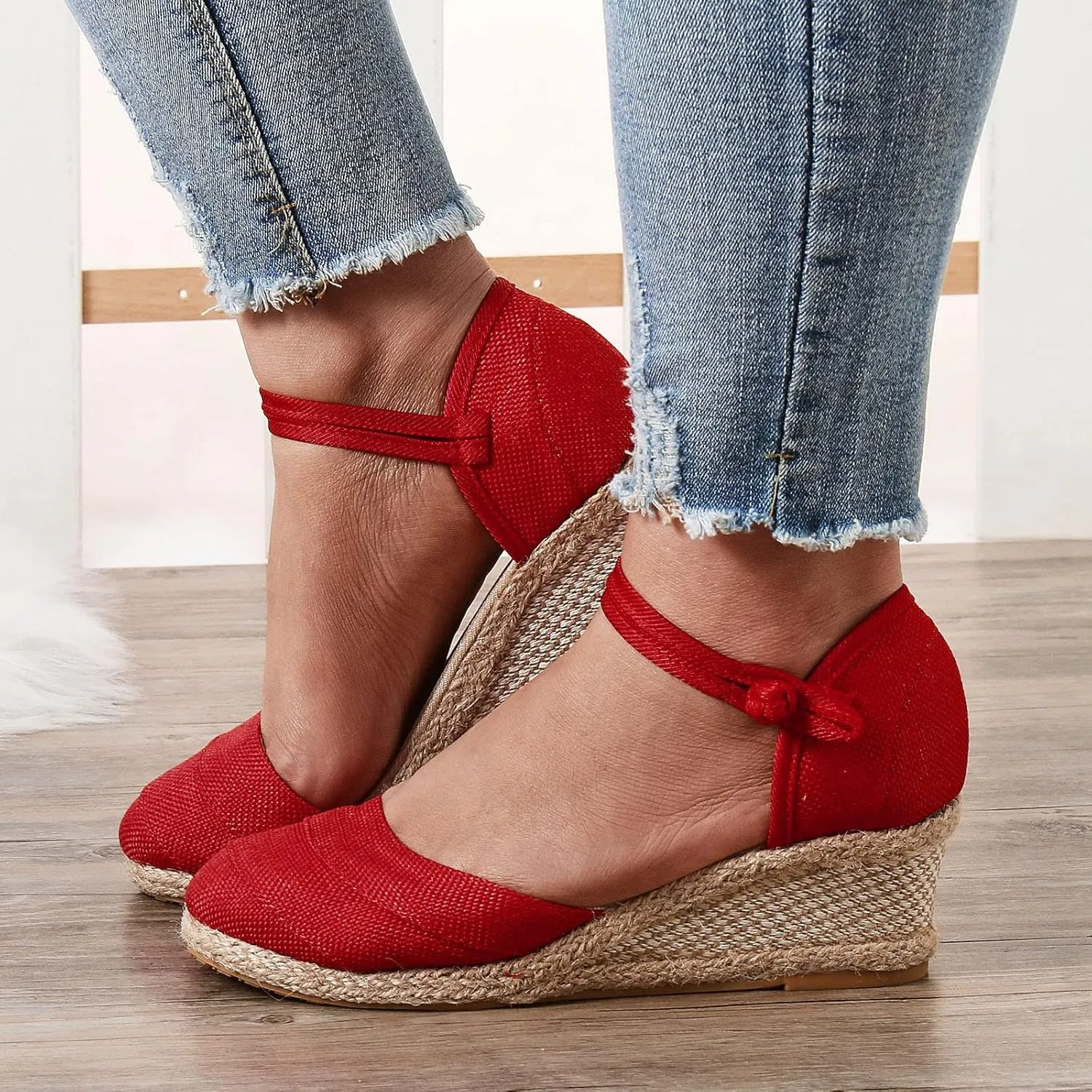 SuanlaTDS Women's Sandals Wedge Closed Toe Platform Summer Ankle Strap Espadrilles Dress Shoes Comfortable Walking Bohemian Elegant Party Events Wedges High Heels Beach Sandals
