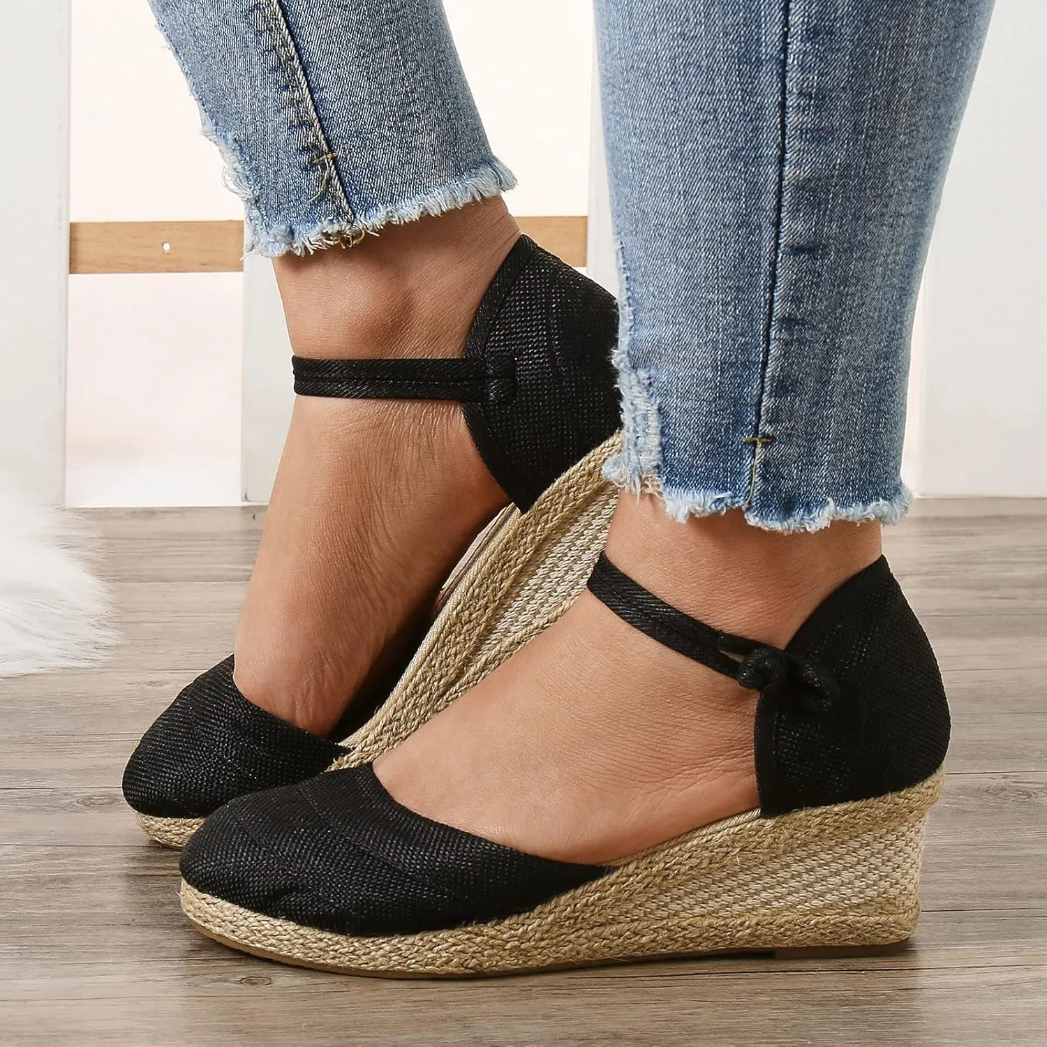 SuanlaTDS Women's Sandals Wedge Closed Toe Platform Summer Ankle Strap Espadrilles Dress Shoes Comfortable Walking Bohemian Elegant Party Events Wedges High Heels Beach Sandals