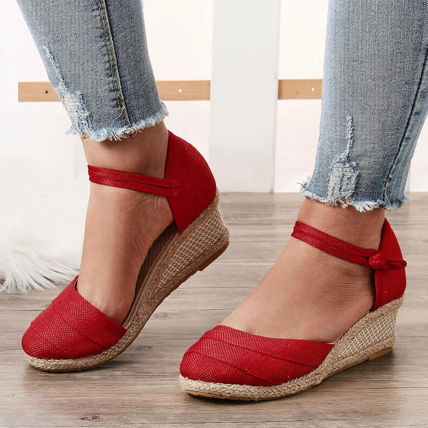SuanlaTDS Women's Sandals Wedge Closed Toe Platform Summer Ankle Strap Espadrilles Dress Shoes Comfortable Walking Bohemian Elegant Party Events Wedges High Heels Beach Sandals