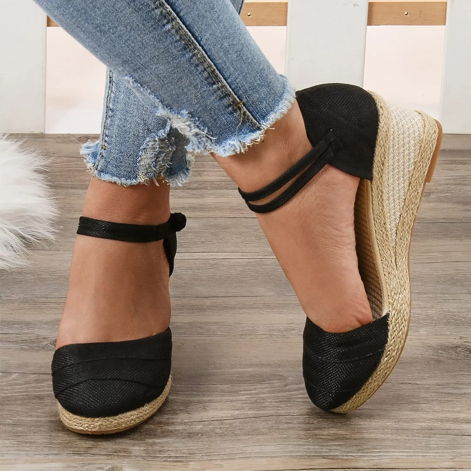 SuanlaTDS Women's Sandals Wedge Closed Toe Platform Summer Ankle Strap Espadrilles Dress Shoes Comfortable Walking Bohemian Elegant Party Events Wedges High Heels Beach Sandals