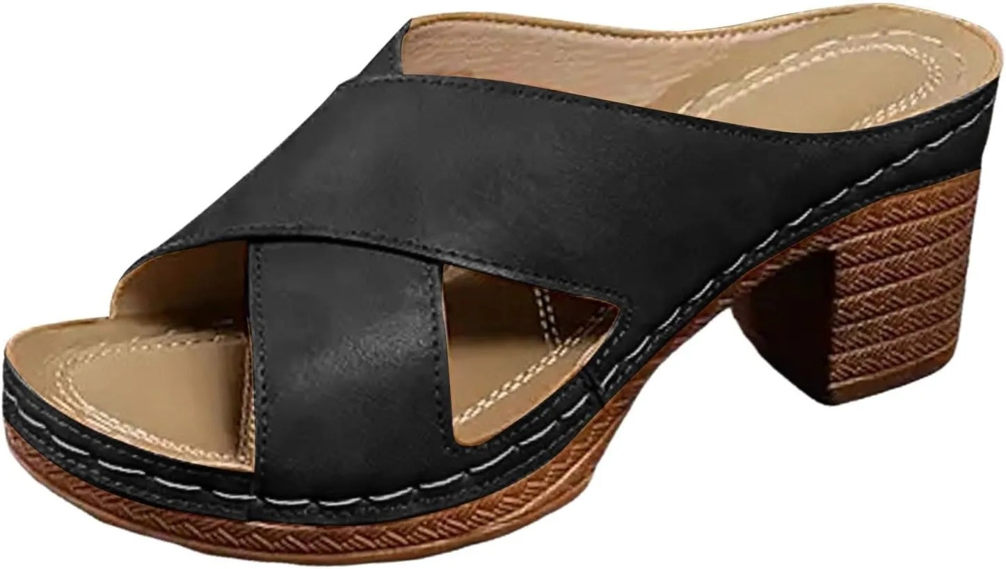 Summer Versatile Chunky Heel Sandals for Women Strappy Open Toe Ankle Buckle Pump Comfortable Going Out Shoes