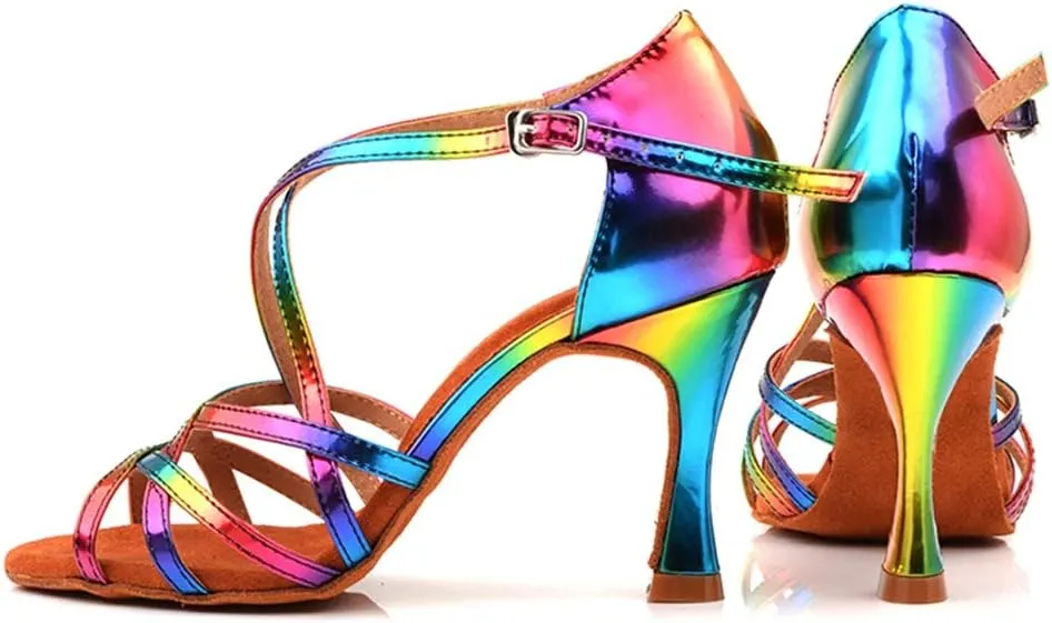 TDA Women's Cross Strap Flared Heel Synthetic Salsa Chacha Character Latin Modern Dance Shoes