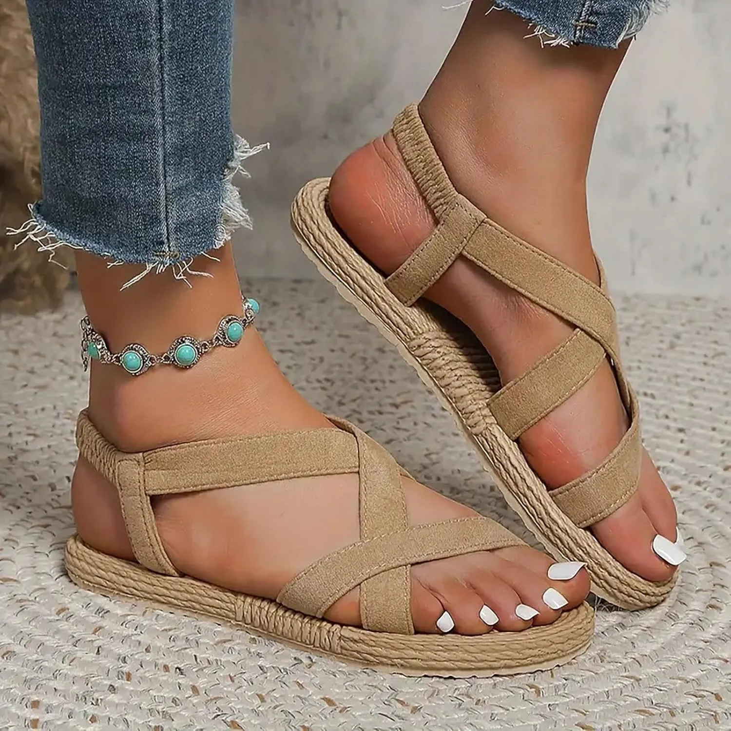 Temperament Flat Bottom Sandals for Women Summer Comfortable Summer Dress Shoes Fashion Party Sandals