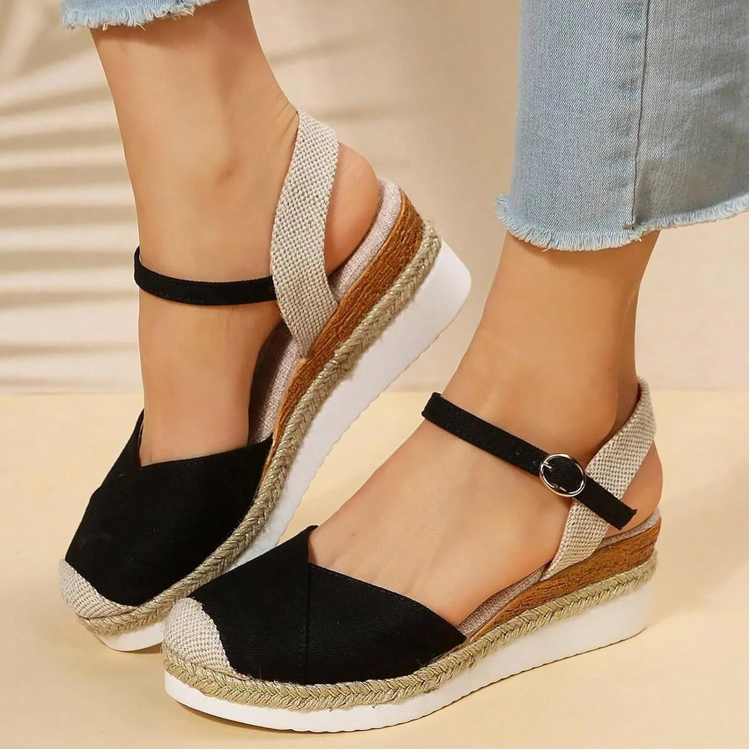 Temperament Wedge Shoes for Women Closed Toe Wedge Sandals Comfortable Dressy Slim Sparkly Sandals for Women