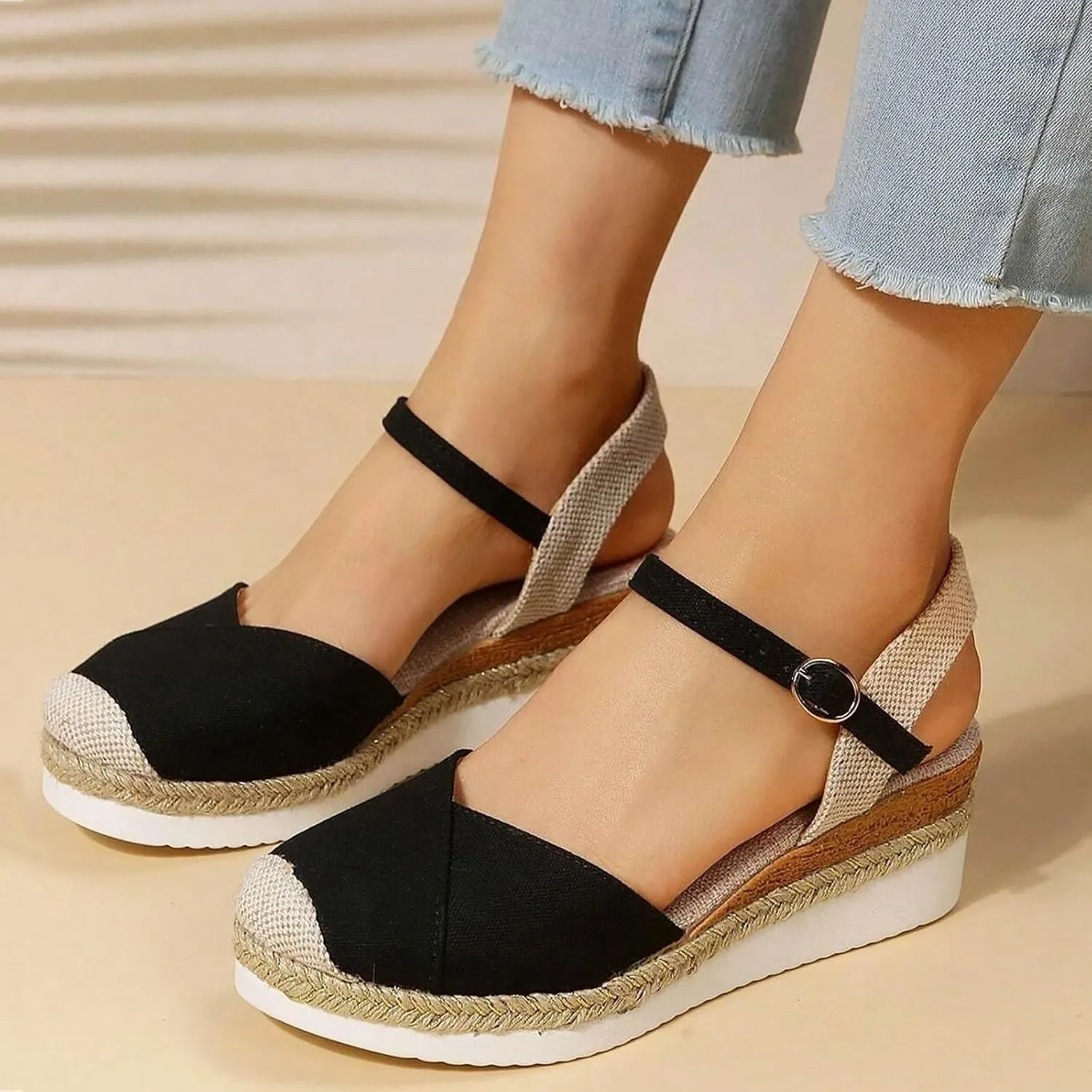 Temperament Wedge Shoes for Women Closed Toe Wedge Sandals Comfortable Dressy Slim Sparkly Sandals for Women