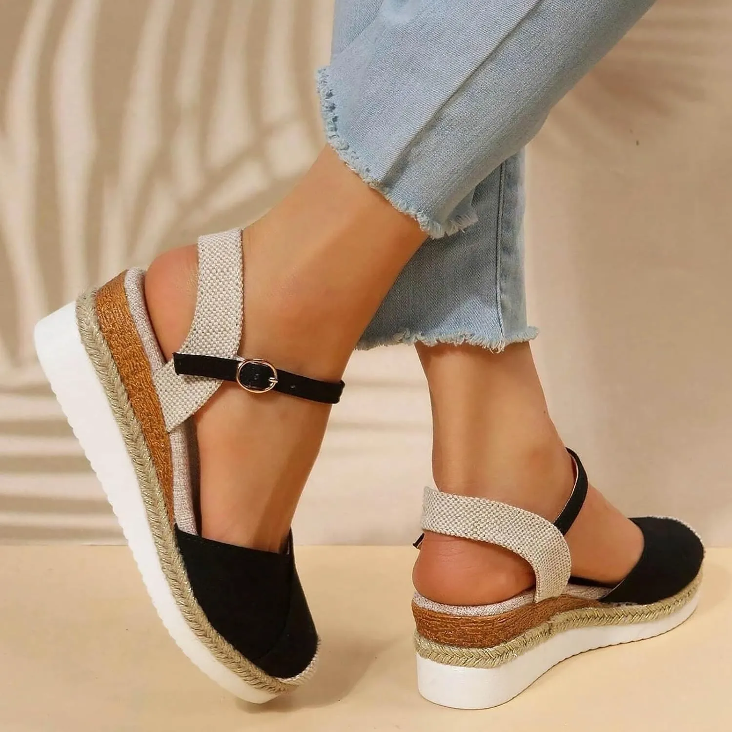 Temperament Wedge Shoes for Women Closed Toe Wedge Sandals Comfortable Dressy Slim Sparkly Sandals for Women