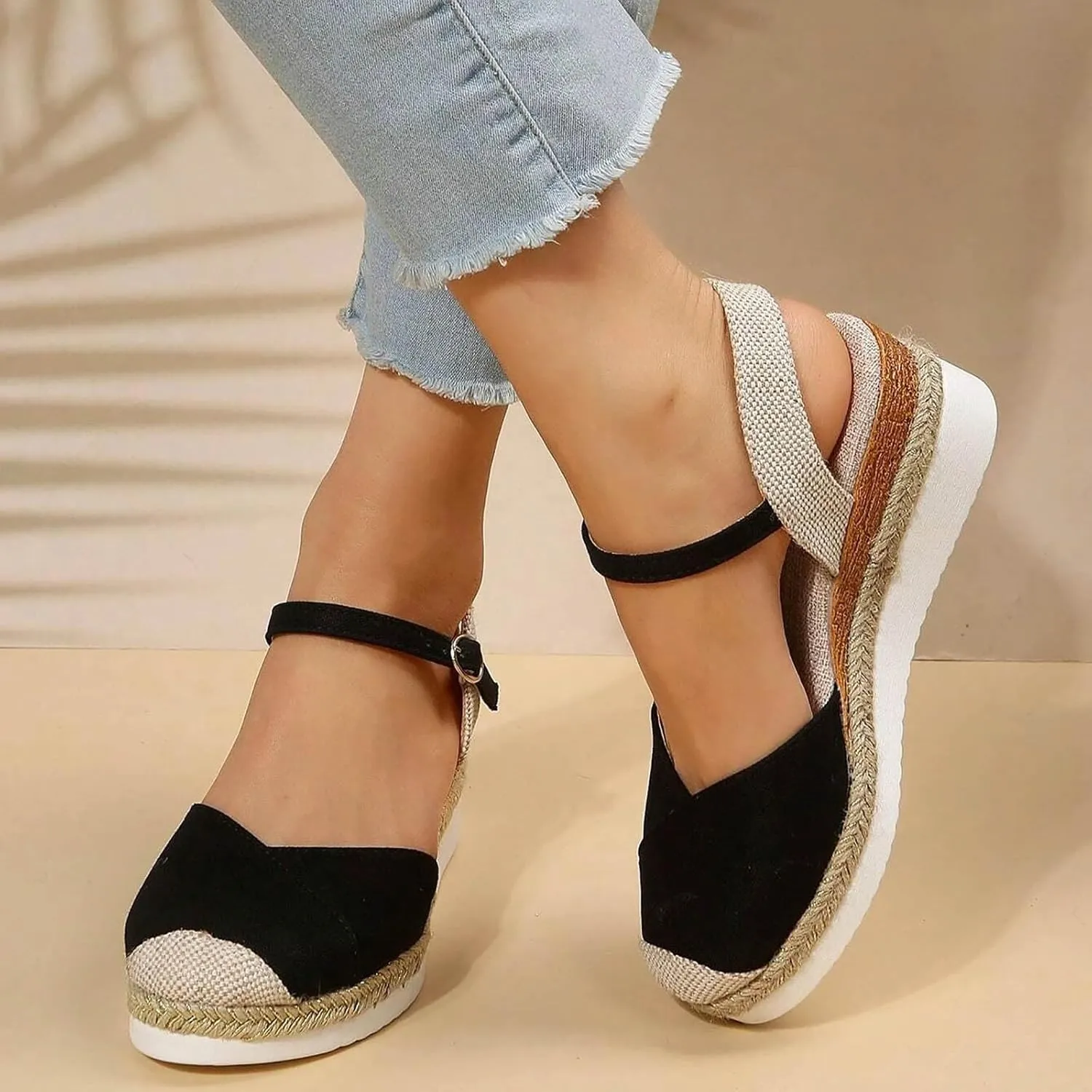 Temperament Wedge Shoes for Women Closed Toe Wedge Sandals Comfortable Dressy Slim Sparkly Sandals for Women
