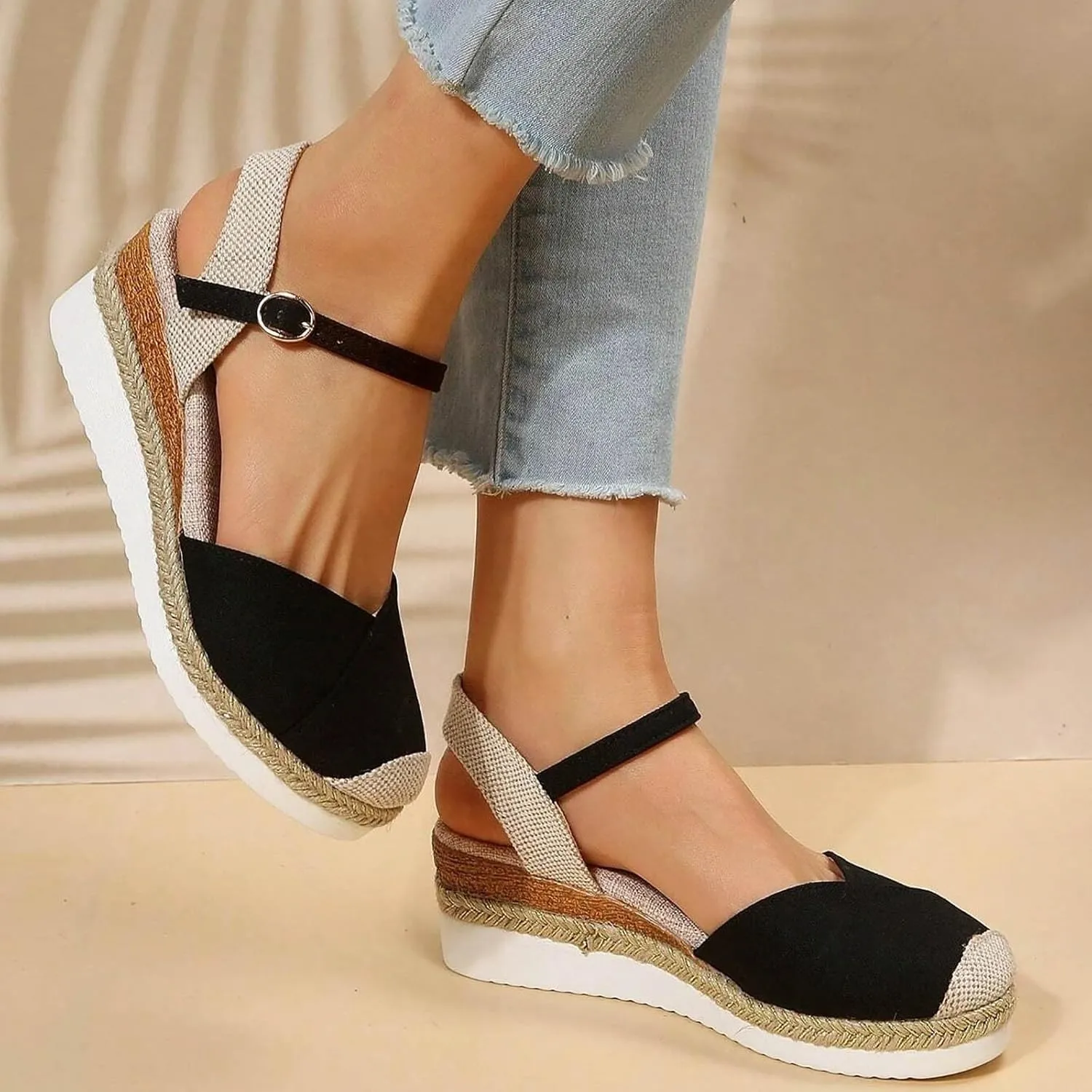Temperament Wedge Shoes for Women Closed Toe Wedge Sandals Comfortable Dressy Slim Sparkly Sandals for Women