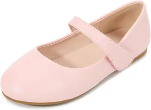 Toddler Girls Mary Jane Ballerina Flat Dress Shoes, Kids Easy Buckle School Uniform Church Strap Formal Sandals