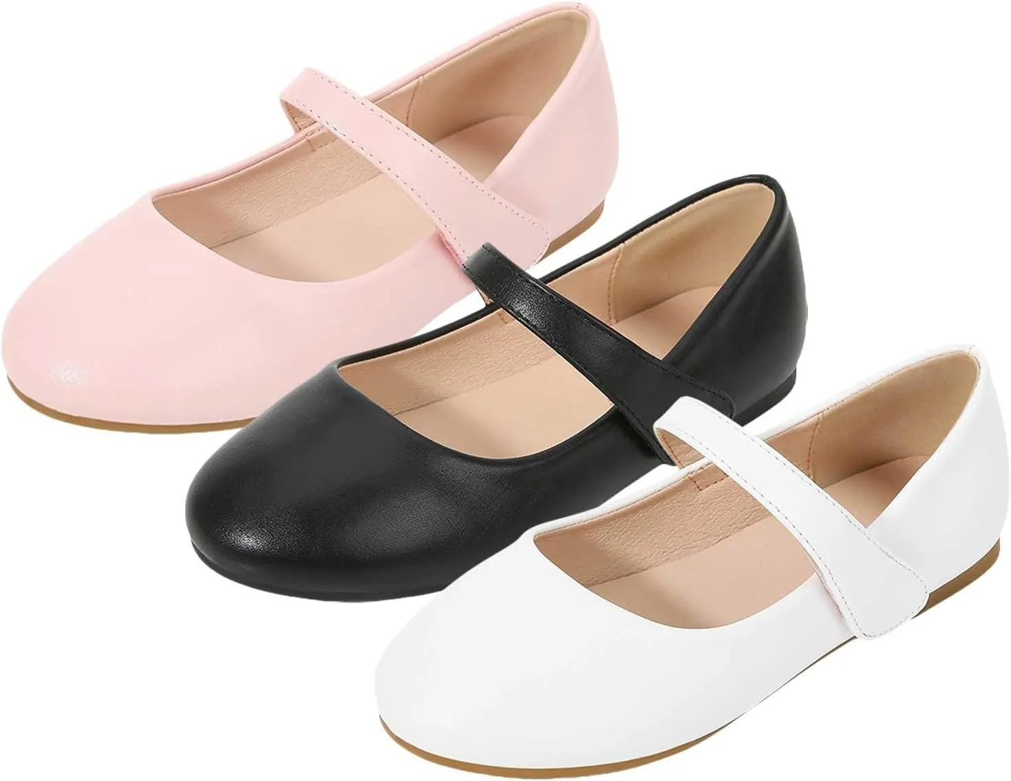 Toddler Girls Mary Jane Ballerina Flat Dress Shoes, Kids Easy Buckle School Uniform Church Strap Formal Sandals
