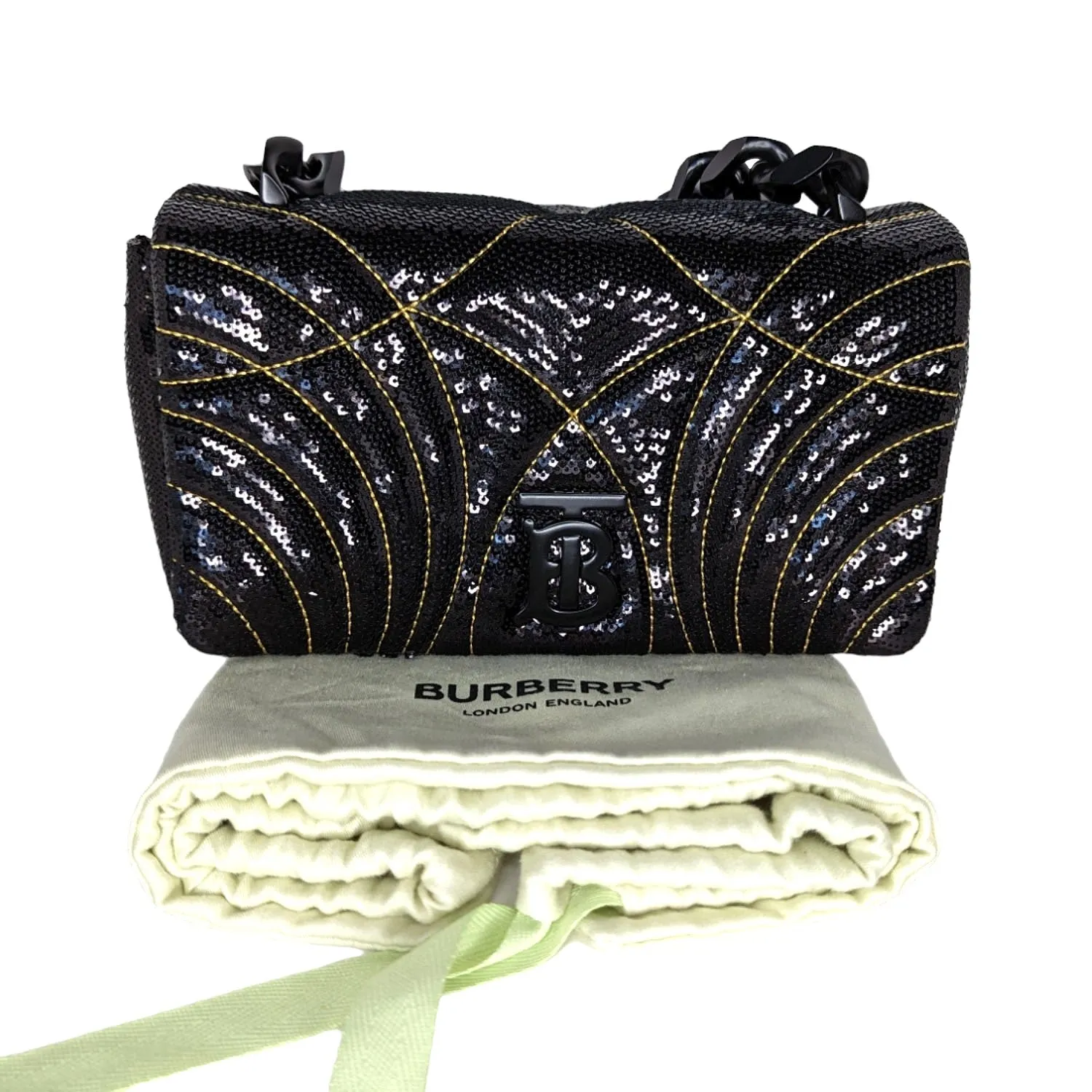 Trendy Inspired Burberry Lola Small Quilted Sequin Chain Shoulder Bag