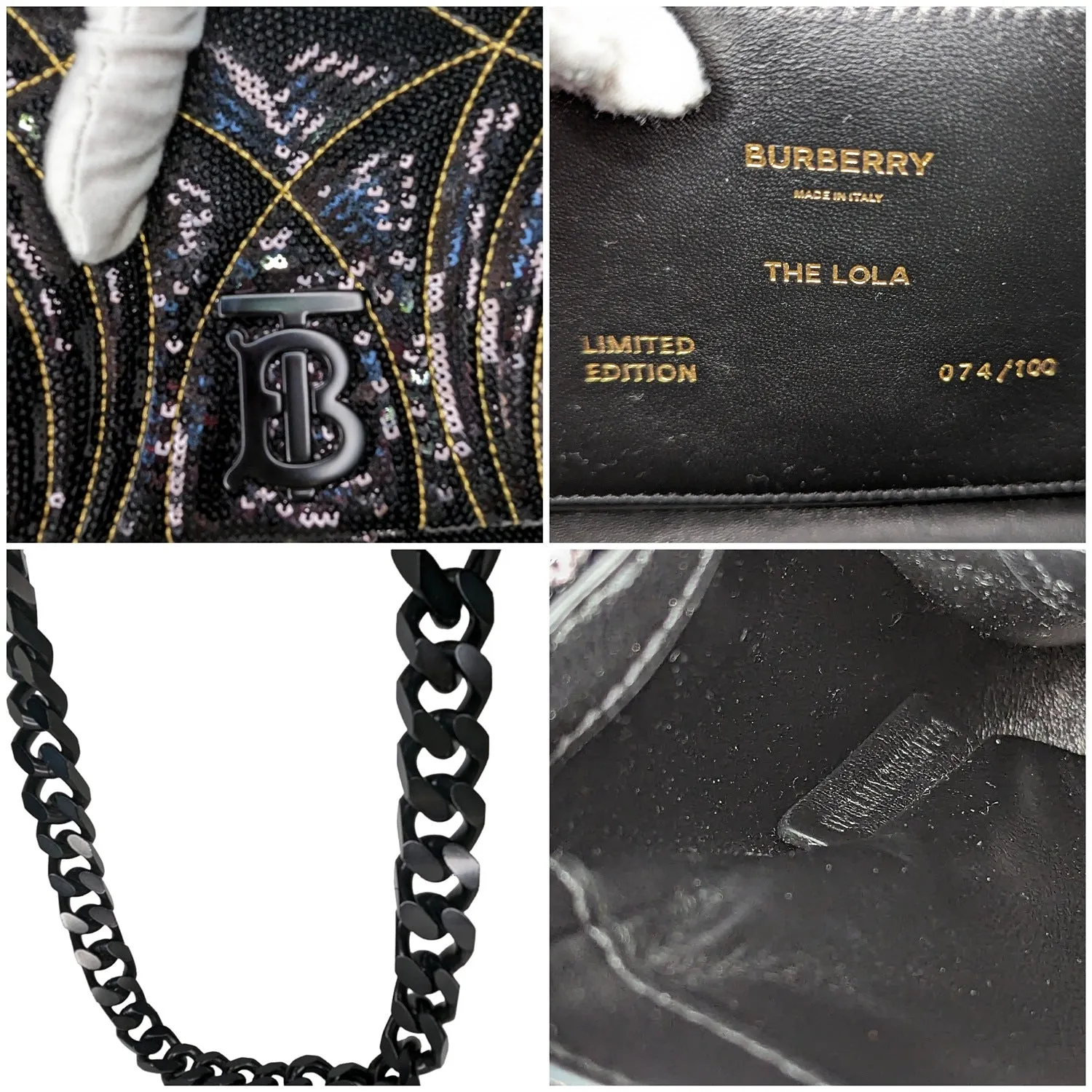 Trendy Inspired Burberry Lola Small Quilted Sequin Chain Shoulder Bag