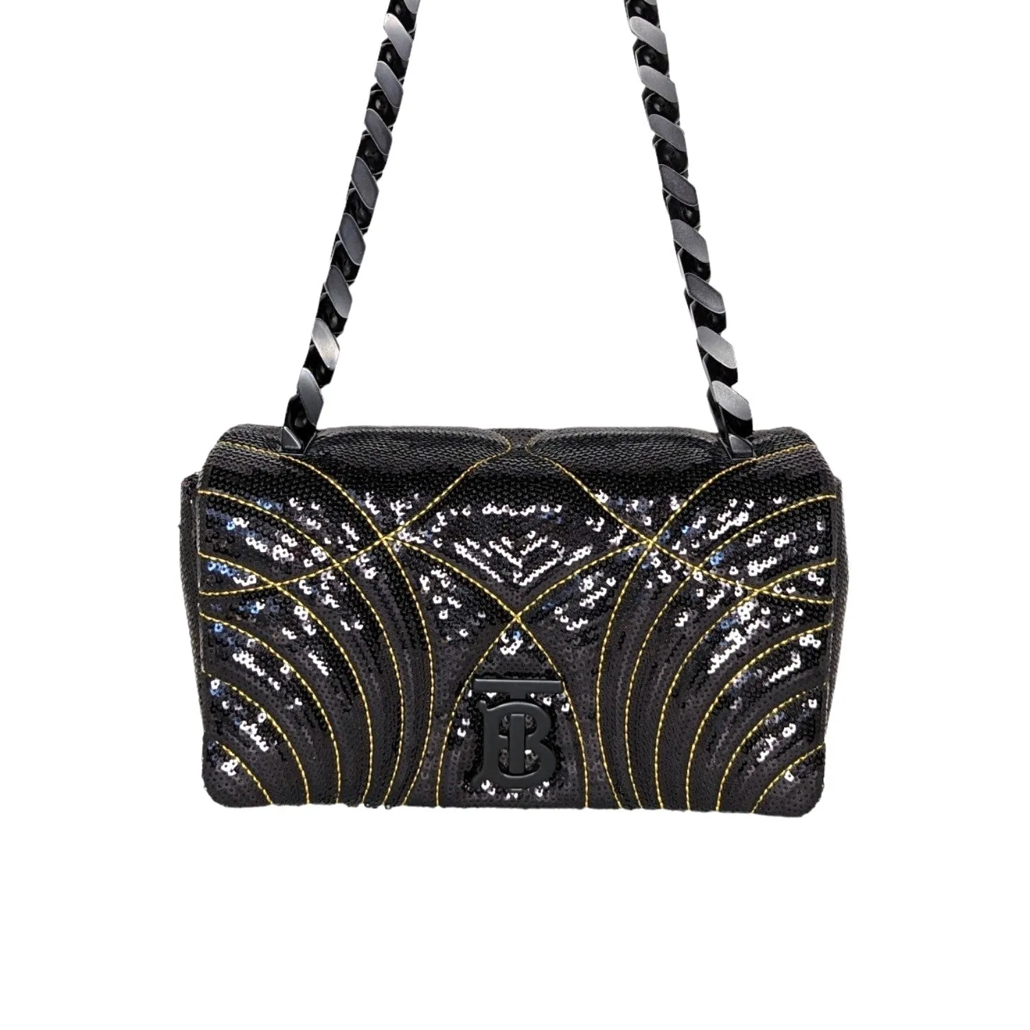 Trendy Inspired Burberry Lola Small Quilted Sequin Chain Shoulder Bag