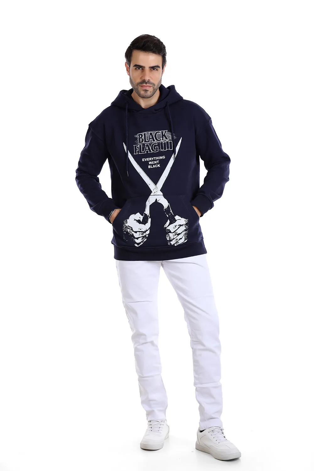 Trendy Printed navy Blue Hoodie