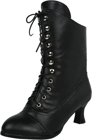 Victorian Boots for Women Vintage 70s Granny Boots Renaissance Ankle Boots Low Heel Lace Up Mid-Calf Booties with Zipper