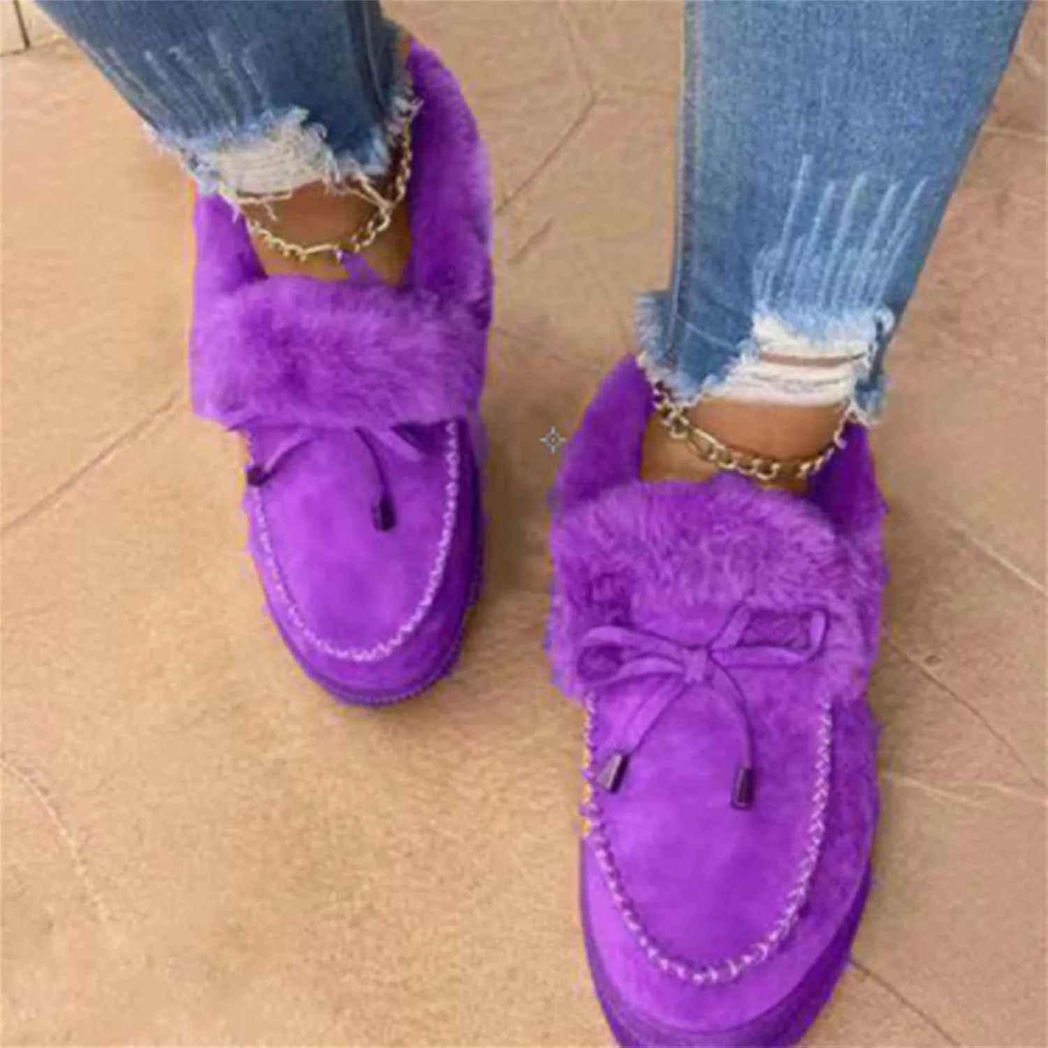 Winter Boots For Women Fashion Snow Boots Warm Casual Trendy Comfortable Slip On Fur Lined Fuzzy Loafers Shoes