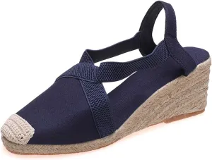 Women Wedge Sandals Espadrilles Closed Toe Slip-ons Elastic Ankle-Tie Strap Casual Summer Bohemian Ankle Platform Sandals Wedges Heel Casual Dressy with Adjustable Buckle Anti Slip Shoes