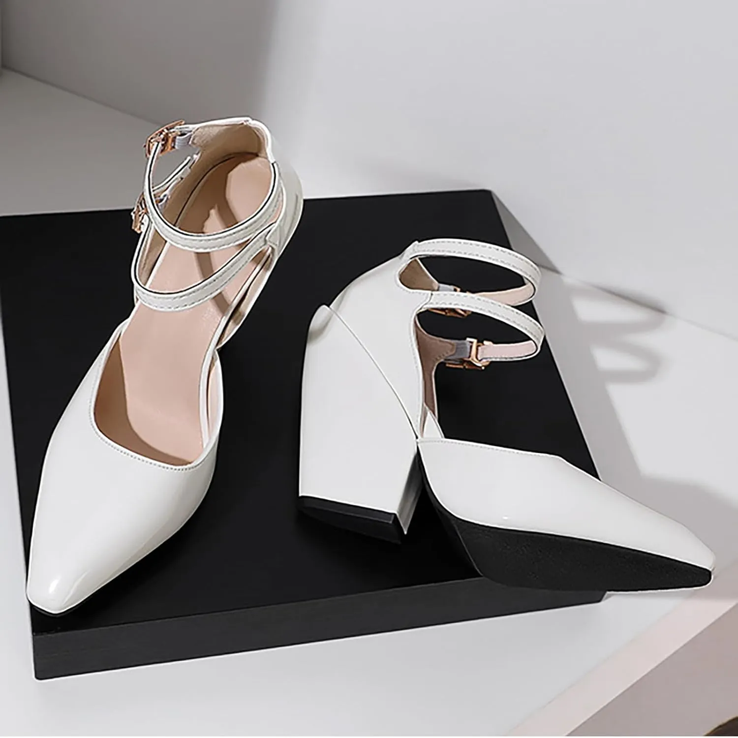 Women's Breathable Peep Toe Sandals Comfortable Walking Strappy Pumps for Women Block Chunky Bridesmaid Shoes