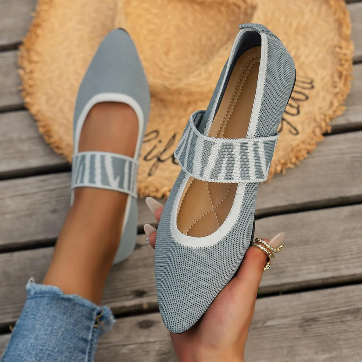 Women's Colour Blocking Lattice Shallow Mouth Hollow Flat Bottom Comfortable Single Elegant Shoes Trendy Slip on No Slip