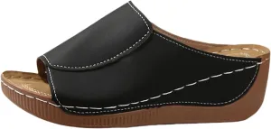Womens Comfort Sandals Orthopedic Arch Support Leather Wedge Slides Casual Comfortable Platform Slip On Walking Shoes