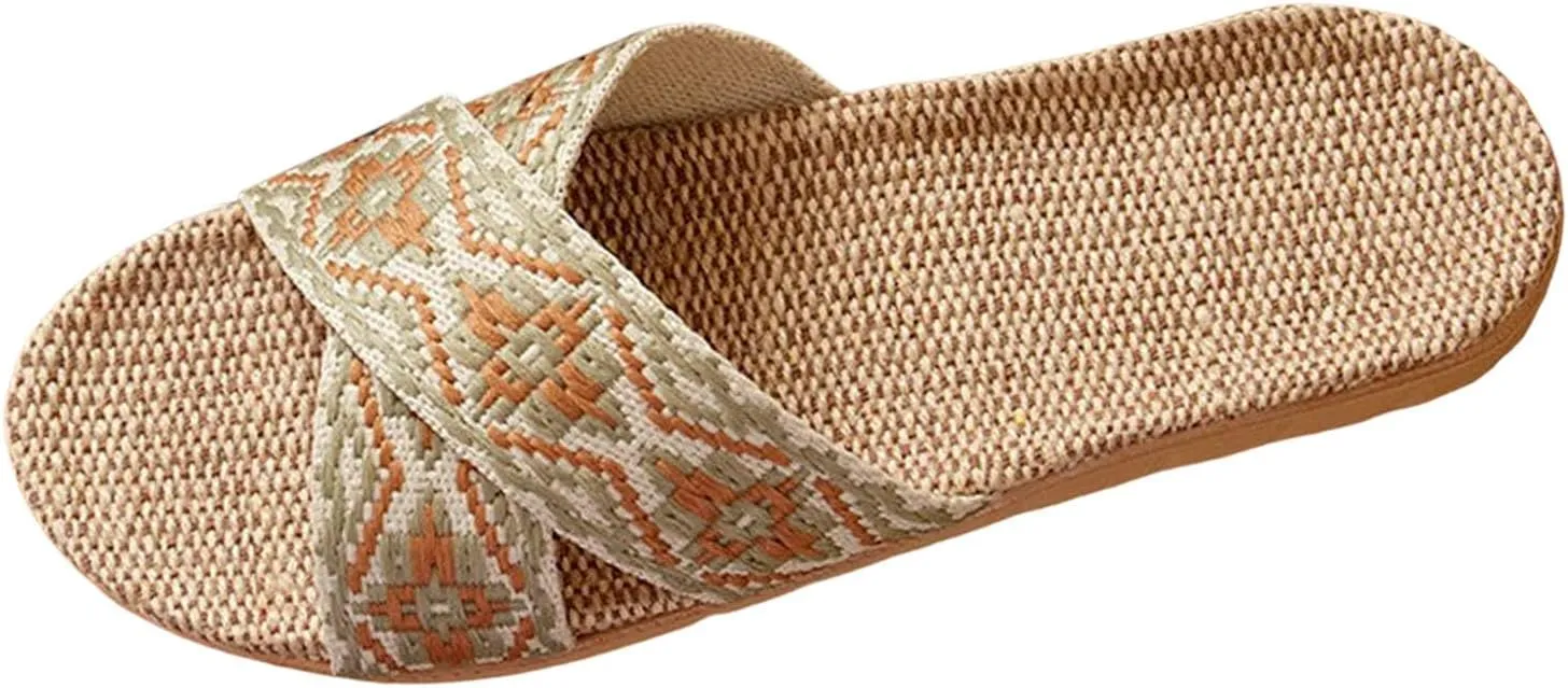 Womens Espadrilles Flat Sandals Open Toe Breathable Strappy Comfortable Slip on Home Slippers Wide Width Stretch Textile Summer Dress Sandals
