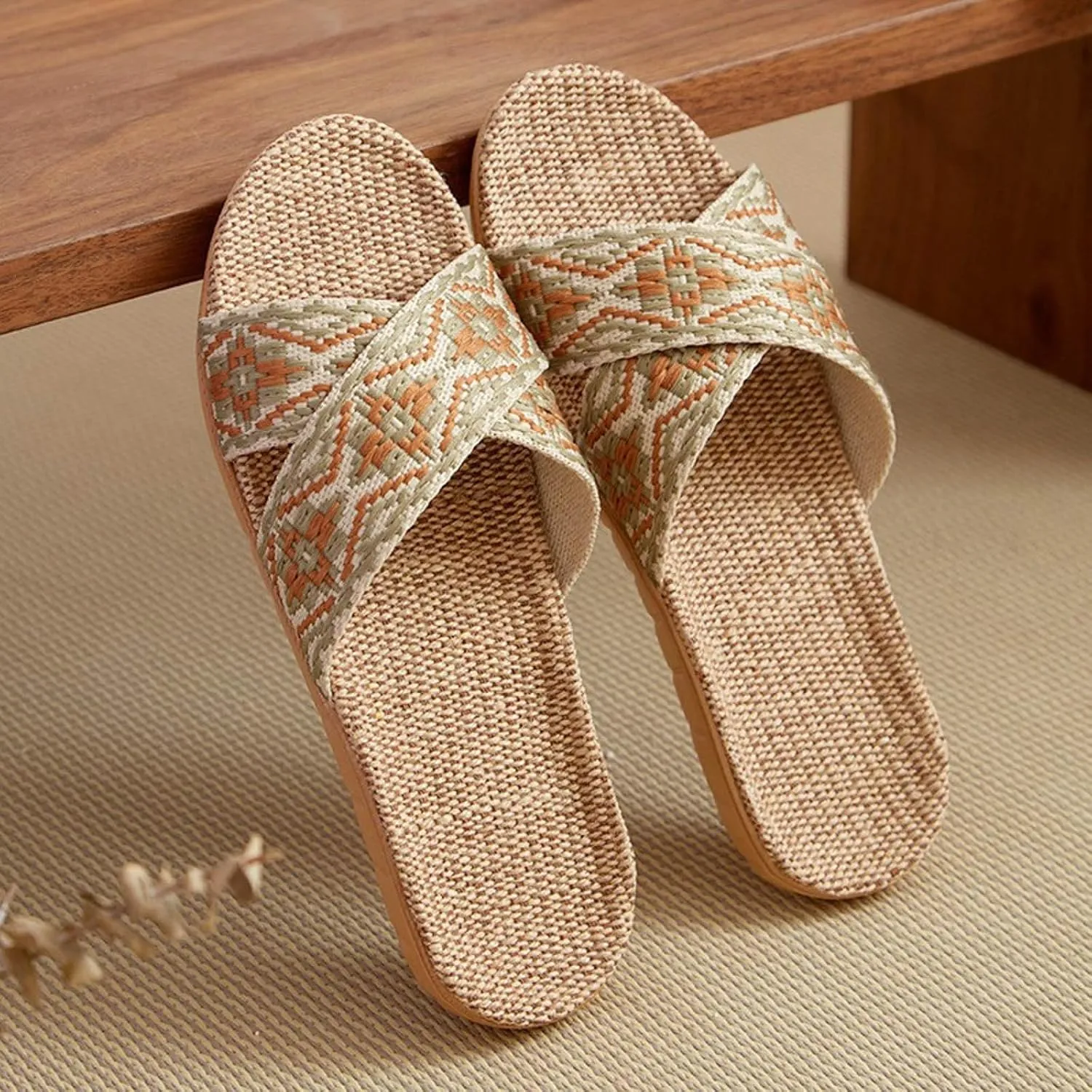 Womens Espadrilles Flat Sandals Open Toe Breathable Strappy Comfortable Slip on Home Slippers Wide Width Stretch Textile Summer Dress Sandals