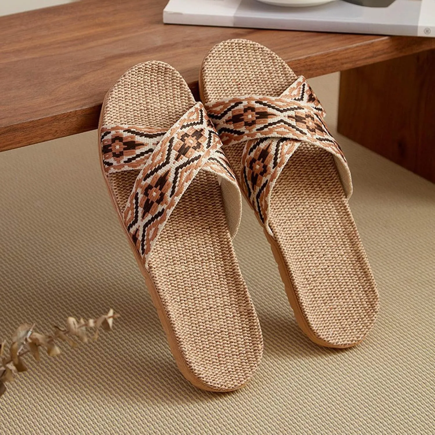 Womens Espadrilles Flat Sandals Open Toe Breathable Strappy Comfortable Slip on Home Slippers Wide Width Stretch Textile Summer Dress Sandals