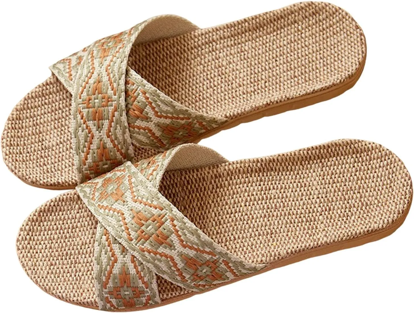 Womens Espadrilles Flat Sandals Open Toe Breathable Strappy Comfortable Slip on Home Slippers Wide Width Stretch Textile Summer Dress Sandals