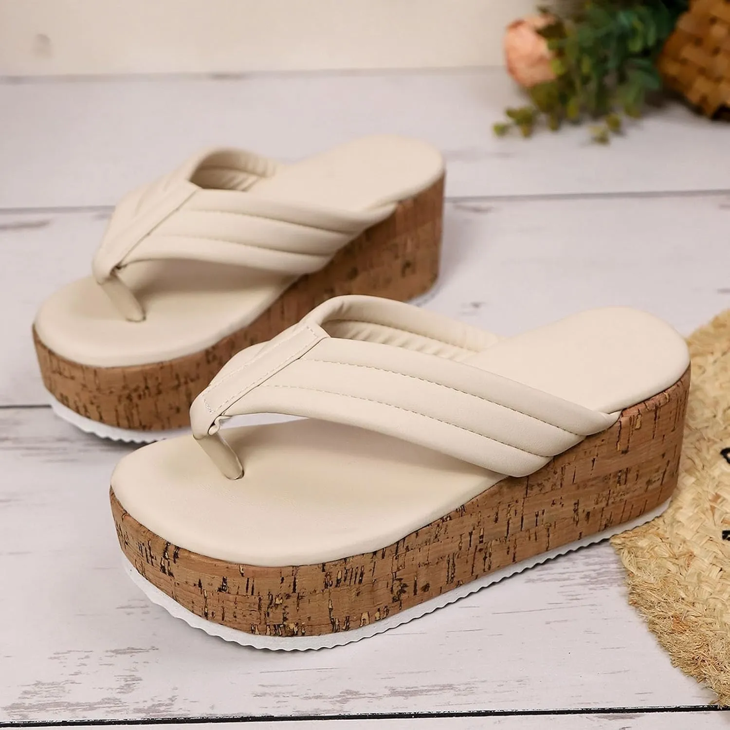 Womens Flip Flops Dressy Wedge Sandals Arch Support Silppers Comfortable Walking Shoes Summer Casual Flip Flops