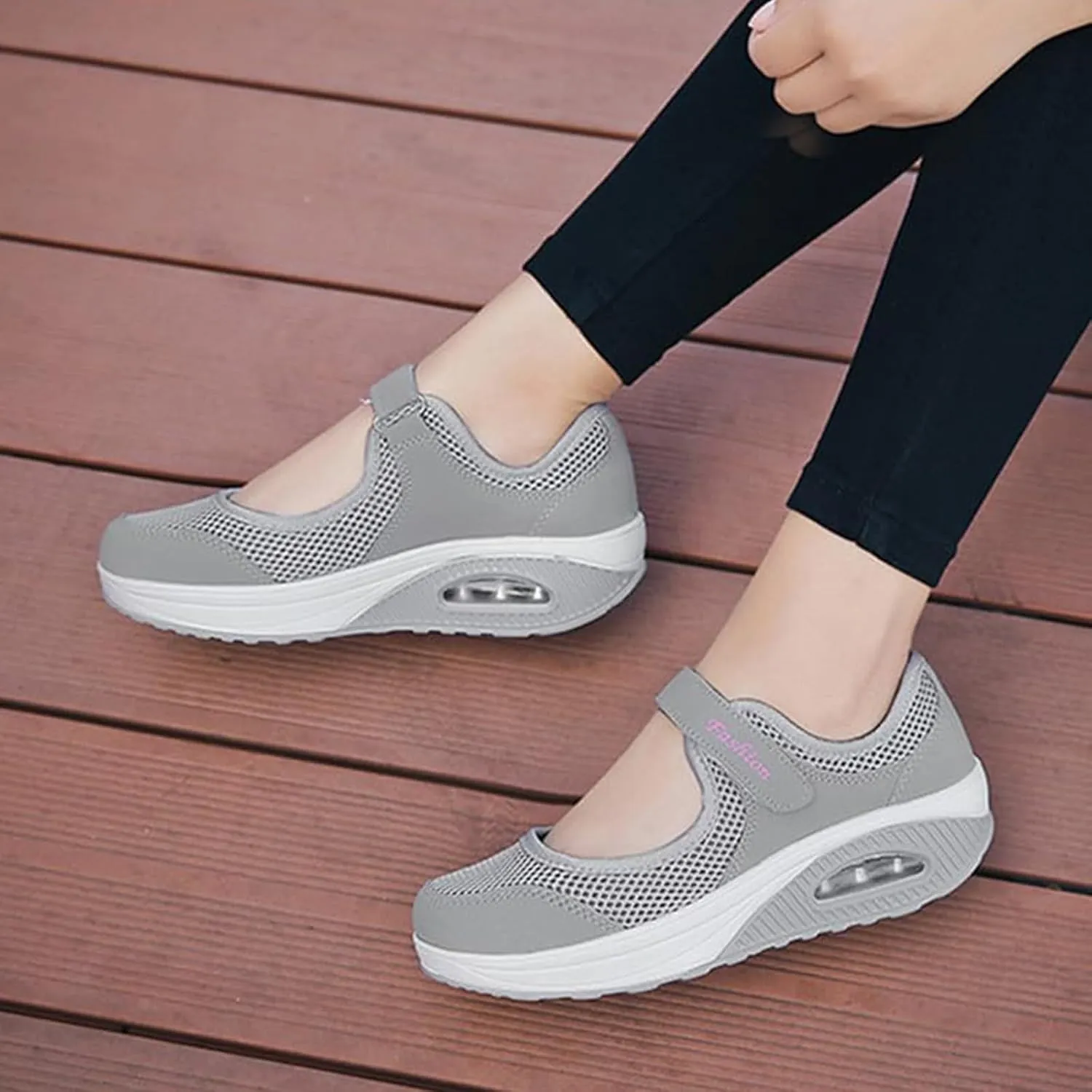 Womens Mesh Walking Shoes Non-Slip Adjustable Breathable Shoes Casual Nursing Orthotic Diabetes Sneaker Lightweight Mary Jane Shoes Plantar Fasciitis