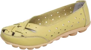 Womens Orthopedic Loafers Fashion Hollow Out Sandals Breathable Leather Comfortable Hollow Soft Flats Sandals Summer Casual Slip-On Shoes Comfortable Closed Toe Low Heel Flat Shoes