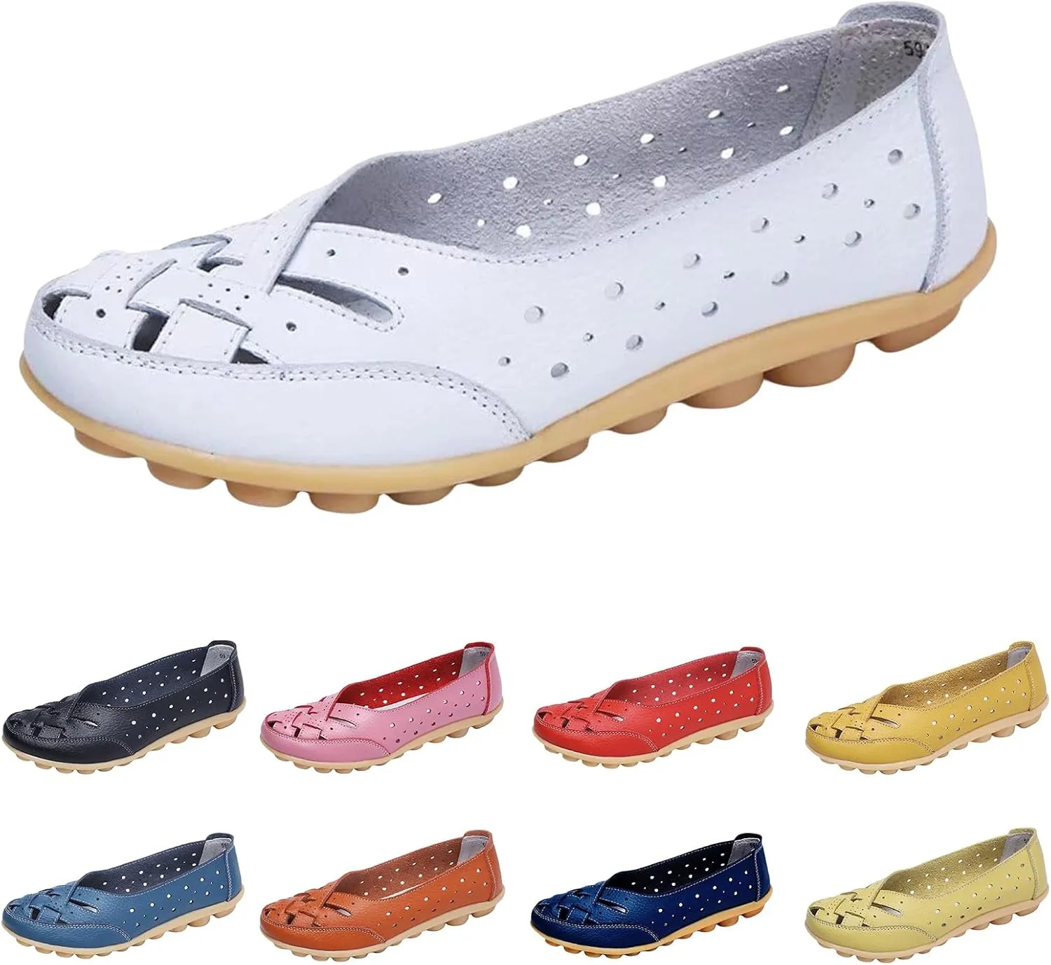 Womens Orthopedic Loafers Fashion Hollow Out Sandals Breathable Leather Comfortable Hollow Soft Flats Sandals Summer Casual Slip-On Shoes Comfortable Closed Toe Low Heel Flat Shoes