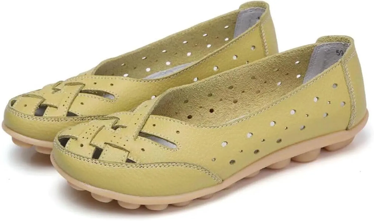Womens Orthopedic Loafers Fashion Hollow Out Sandals Breathable Leather Comfortable Hollow Soft Flats Sandals Summer Casual Slip-On Shoes Comfortable Closed Toe Low Heel Flat Shoes