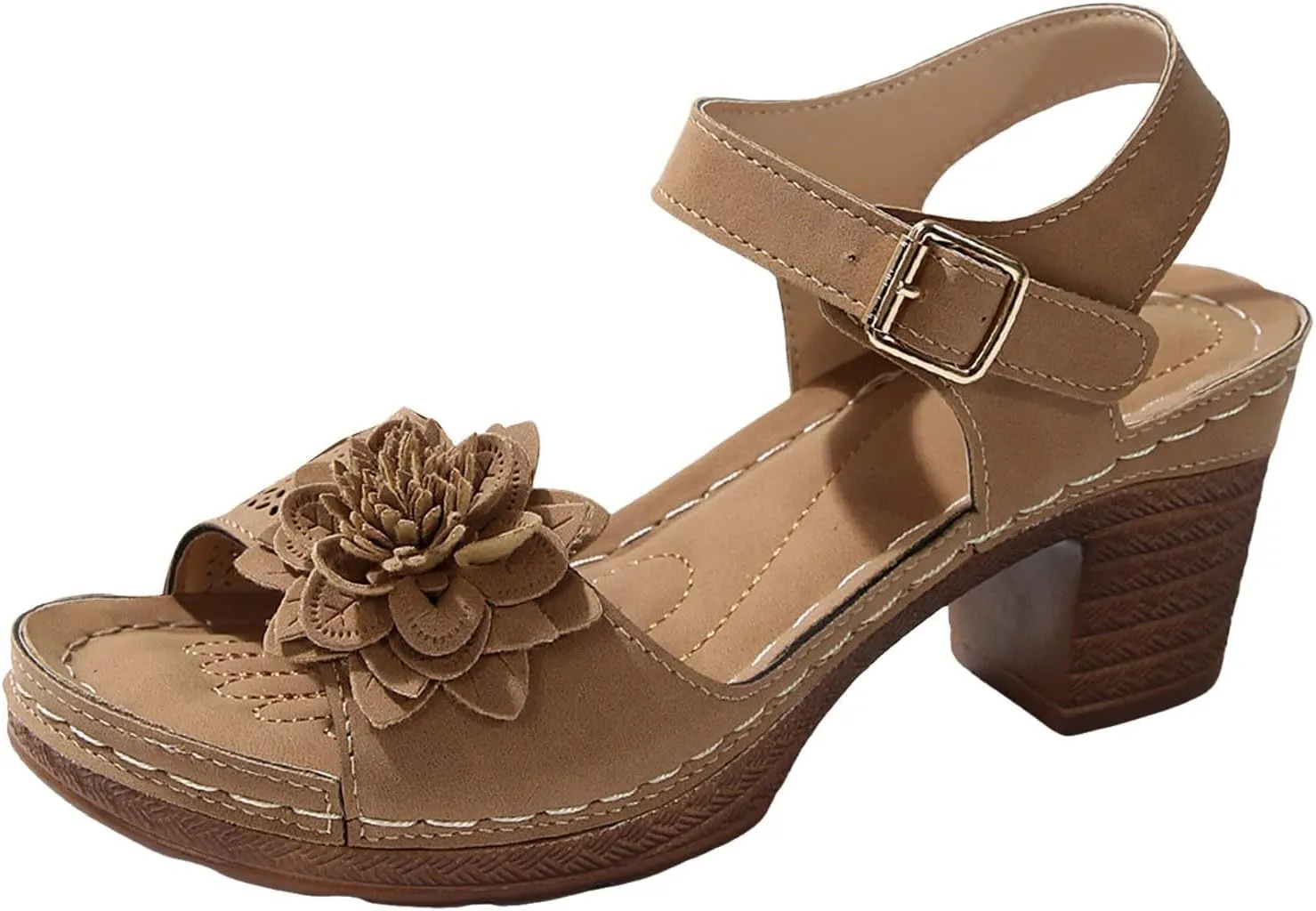 Womens Platform Heeled Sandal Fashion Chunky Heels Sandals Comfortable Dressy Arch Support Ankle Strap Wedge Sandals Open Toe Low Heel Breathable Shoes