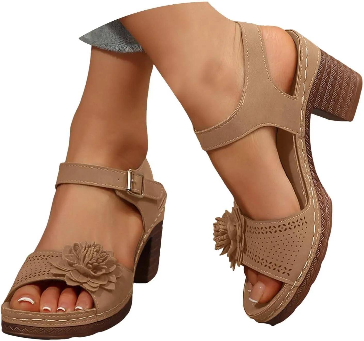 Womens Platform Heeled Sandal Fashion Chunky Heels Sandals Comfortable Dressy Arch Support Ankle Strap Wedge Sandals Open Toe Low Heel Breathable Shoes