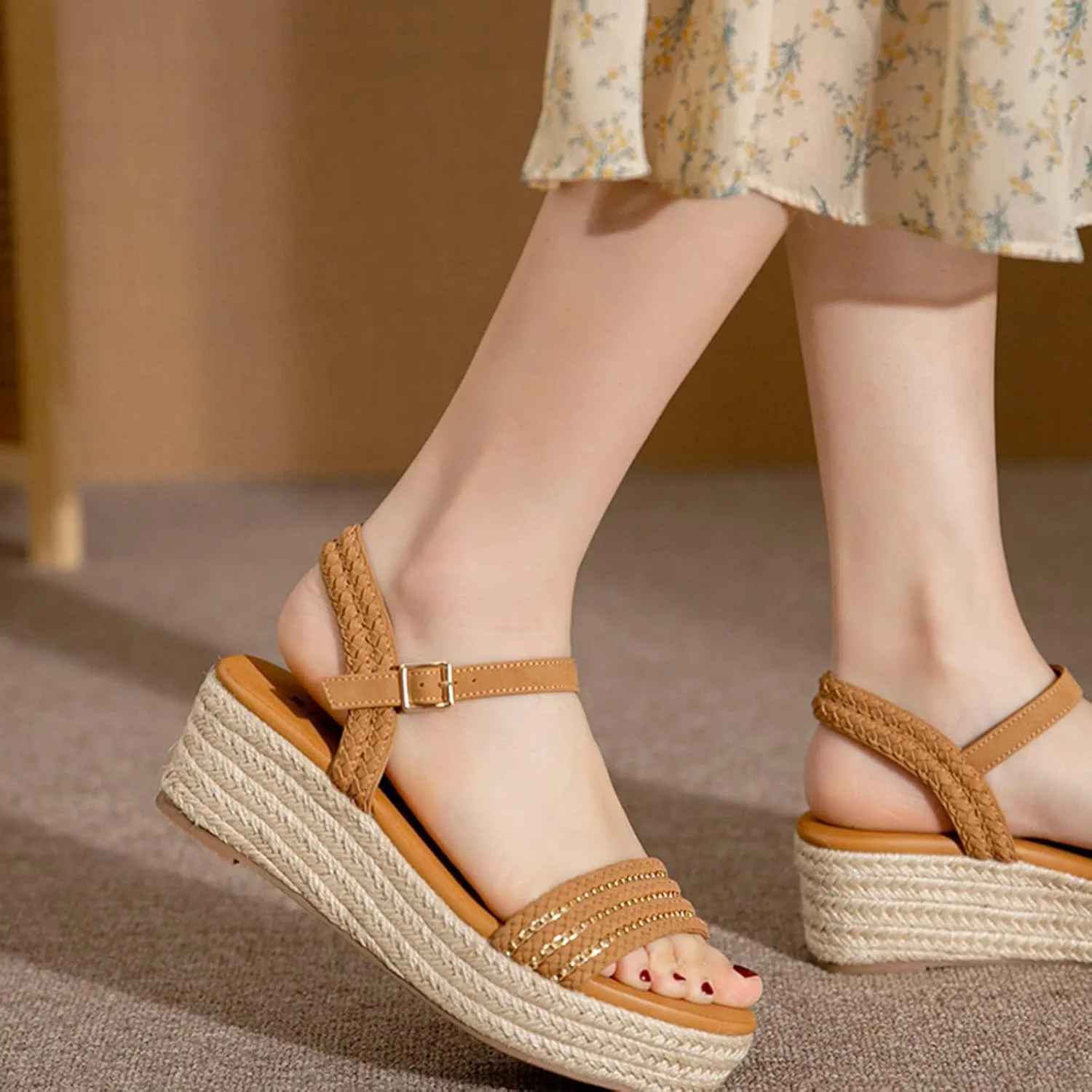 Women's Platform Sandals Open Toe Casual Non Slip Flatform Platform Wedge Sandals Comfortable Dressy Summer Shoes Slip On Beach Walking Shoes Indoor Outdoor