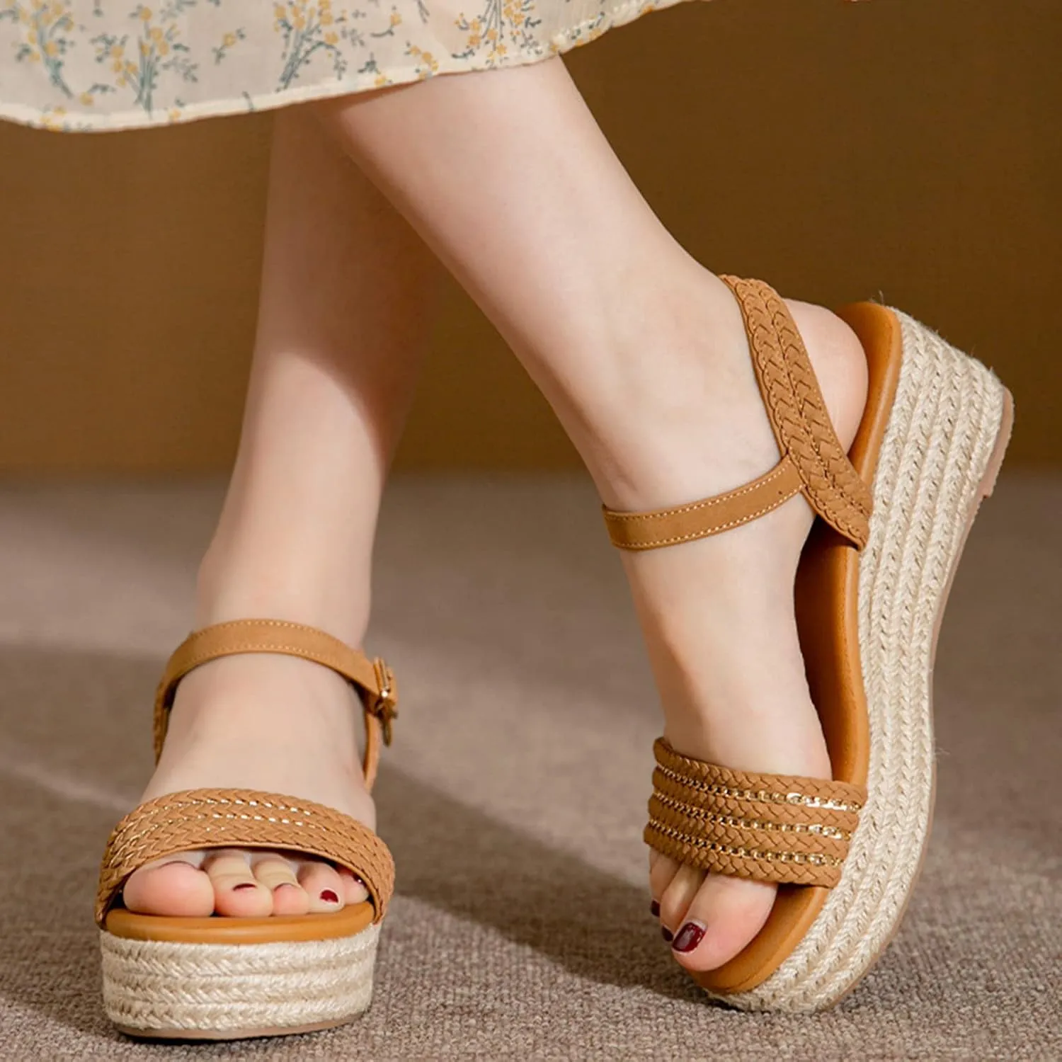 Women's Platform Sandals Open Toe Casual Non Slip Flatform Platform Wedge Sandals Comfortable Dressy Summer Shoes Slip On Beach Walking Shoes Indoor Outdoor