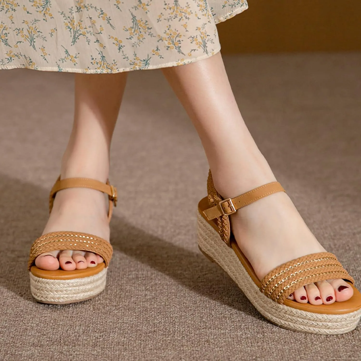 Women's Platform Sandals Open Toe Casual Non Slip Flatform Platform Wedge Sandals Comfortable Dressy Summer Shoes Slip On Beach Walking Shoes Indoor Outdoor