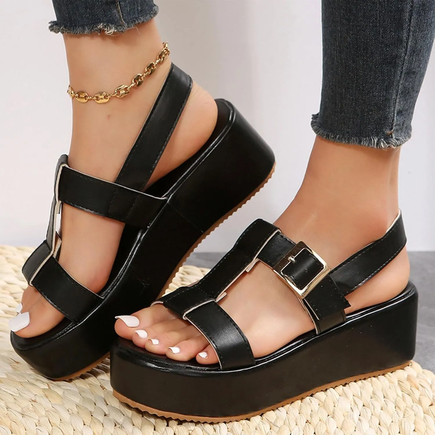 Womens Platform Sandals with Soft Cushioned Footbed Open Toe Sandal Slip on Sandals Ankle Strap Flatform Wedge Comfortable Lightweight Wedges for Summer Shoes 2025