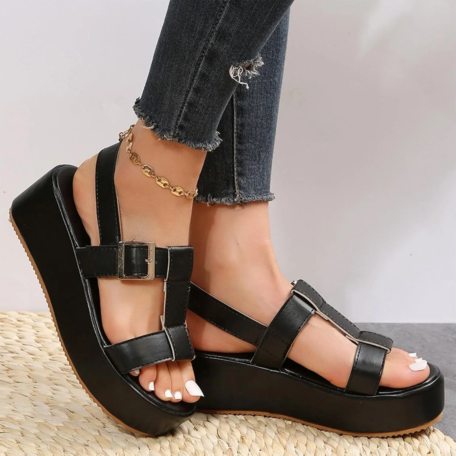 Womens Platform Sandals with Soft Cushioned Footbed Open Toe Sandal Slip on Sandals Ankle Strap Flatform Wedge Comfortable Lightweight Wedges for Summer Shoes 2025