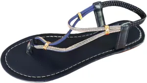 Women's Sandals Comfortable Rhinestone Thong Flat Sandals Summer Open Toe Elastic Ankle Strap Roman Slides Dress Shoes
