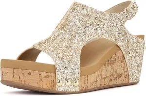 Women's Sandals Comfortable Walking Bohemia Platform Wedge Sandals: Flatform Open Toe Sparkly Glitter Summer Dress Shoes