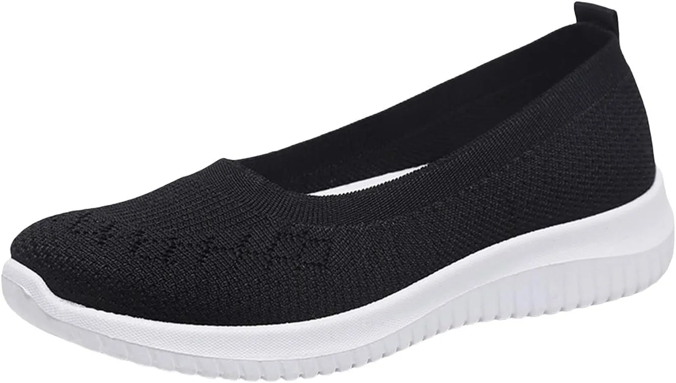 Womens Woven Orthopedic Breathable Soft Shoes Go Walking Womens Breathable Walking Shoes Slip On Mesh Knitted Flats Gym Sneakers Lightweight Casual Easy Shoe Arch Support Orthopedic Flat Footwear